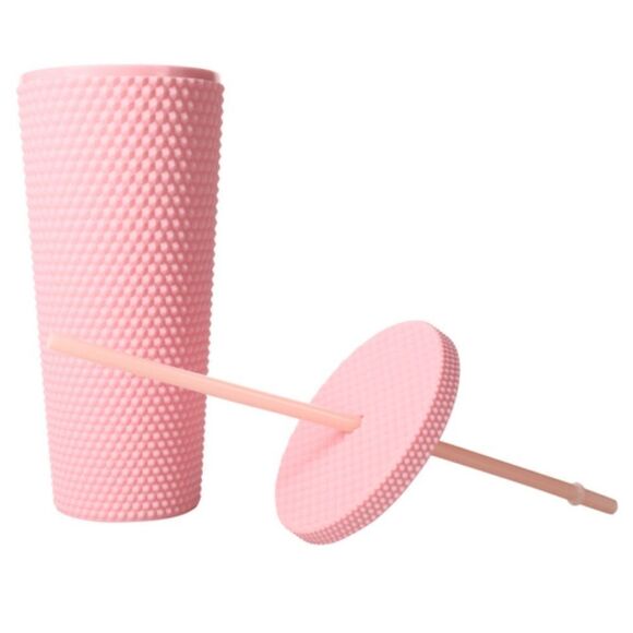 Studded Water Tumbler Cup with Lid and Straw, Studded BPA Free Leak Proof 24 oz - Picture 4 of 5